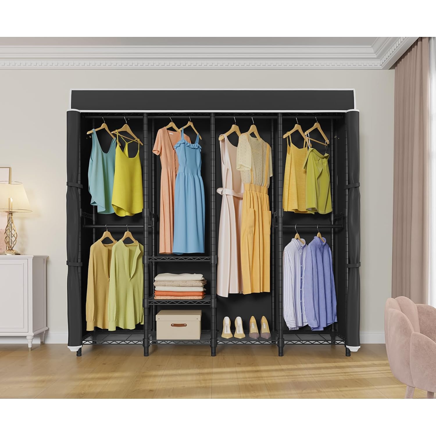 Medium Covered Clothes Rack Fr - Wardrobe Closet Portable Fabric Cover recension och pris