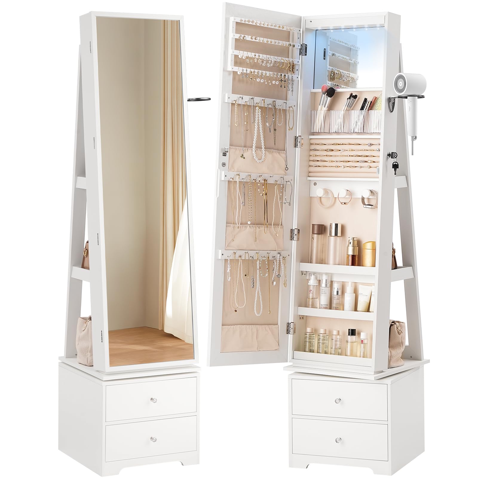 360° Swivel Jewelry Cabinet wi - Full Length Mirror Jewelry Armoire recension och pris