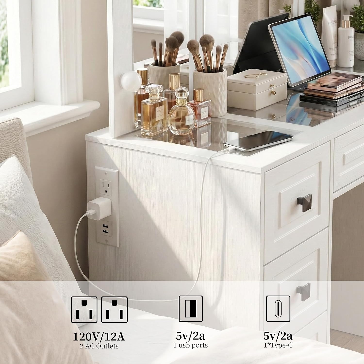 Lighted Vanity Desk, Tri-Fold  - Dressing Table Vanity With Lighted Mirror recension och pris