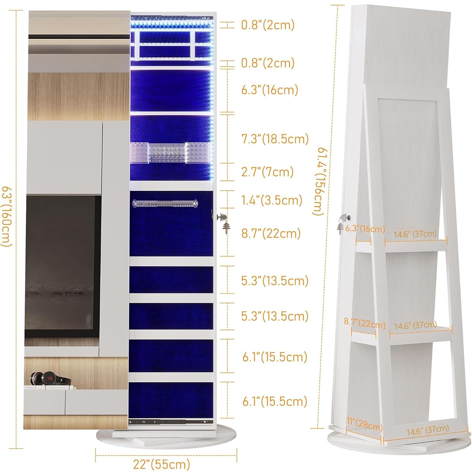 360° Swivel Jewelry Mirror Cab - Full Length Mirror Jewelry Armoire recension och pris