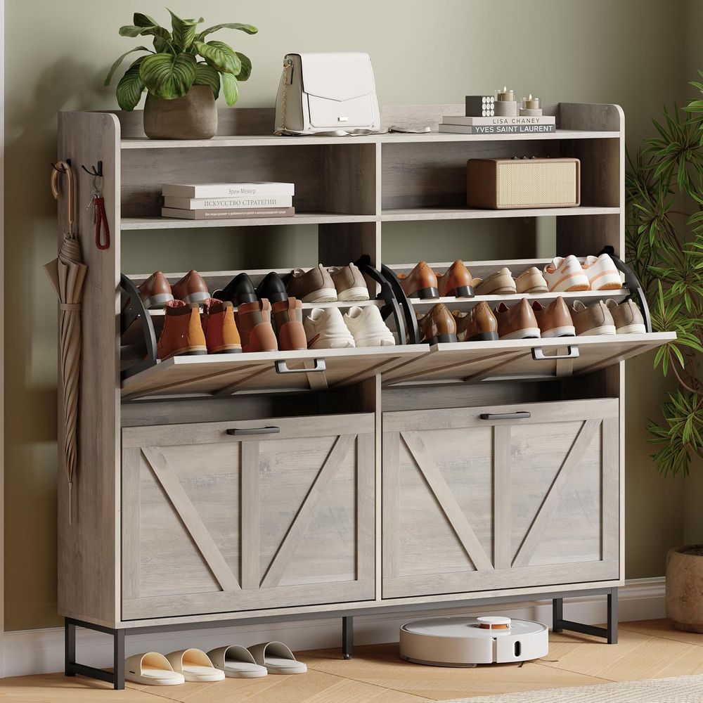 Shoe Storage Cabinet with 4 li - Shoe Rack Cabinet Narrow Entryway recension och pris