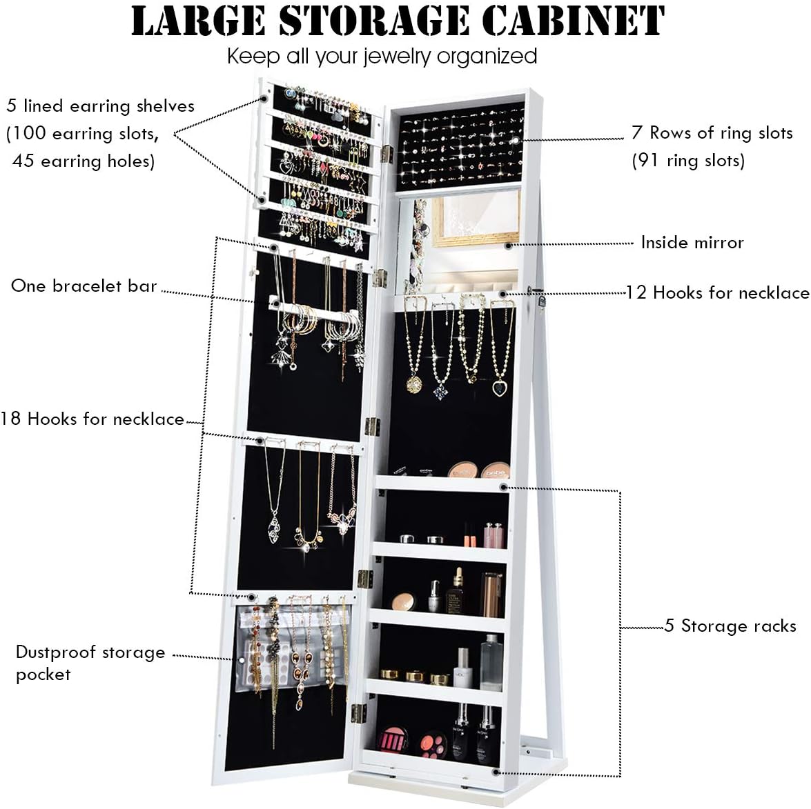 Standing Jewelry Armoire with  - Full Length Mirror Jewelry Armoire recension och pris